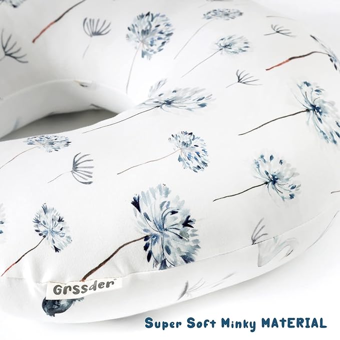 GRSSDER Nursing Pillow Cover Stretchy Minky Removable Nursing Covers for Breastfeeding Pillows, Ultra Soft Comfortable Slipcover for Boy and Girls, Pretty Swan/Watercolor Dandelion Pattern