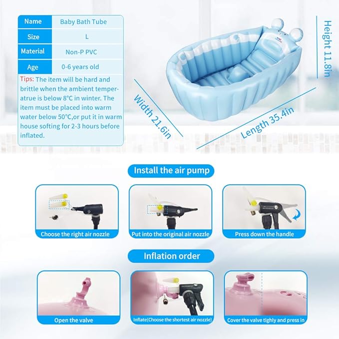 | Inflatable Tub,Newborn Bathtub Seat for Infant,Non-Slip Baby Pool for Sitting up,Foldable Toddler Tub Shower,Portable Travel Bath for Kids 0-6 Year