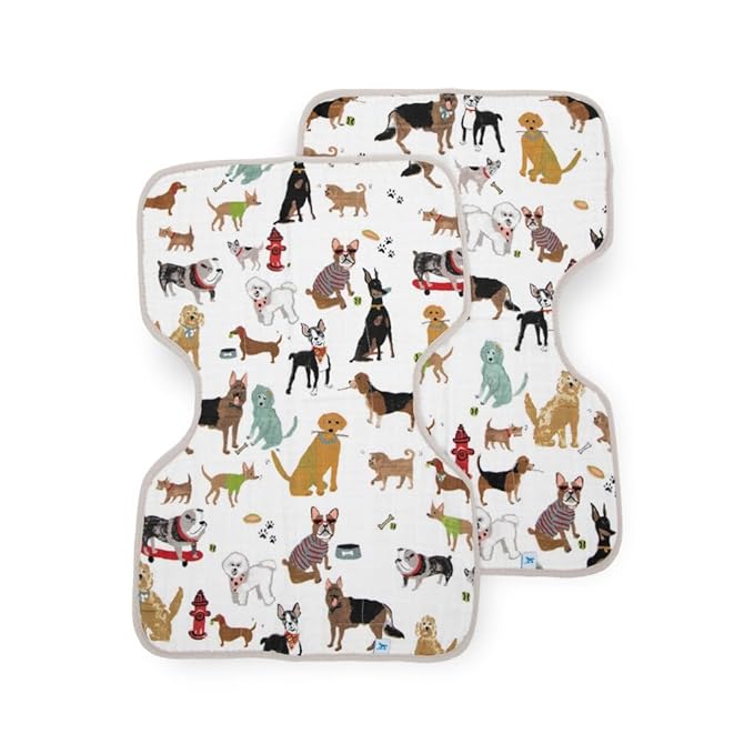 Little Unicorn Ultra-Absorbent Premium Burp Cloth 2 Pack | Soft on Baby's Skin | Larger Size | Ergonomic Design | Set of 2 (Woof)