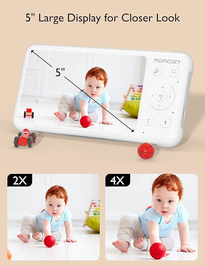 Momcozy Baby Monitor with 2 Cameras 5’’ 1080P Split Screen Video Baby Monitor with Camera and Audio no WiFi for Baby Safety 5000mAh Battery Infrared Night Vision 2-Way Audio 960ft Range Ideal Gift