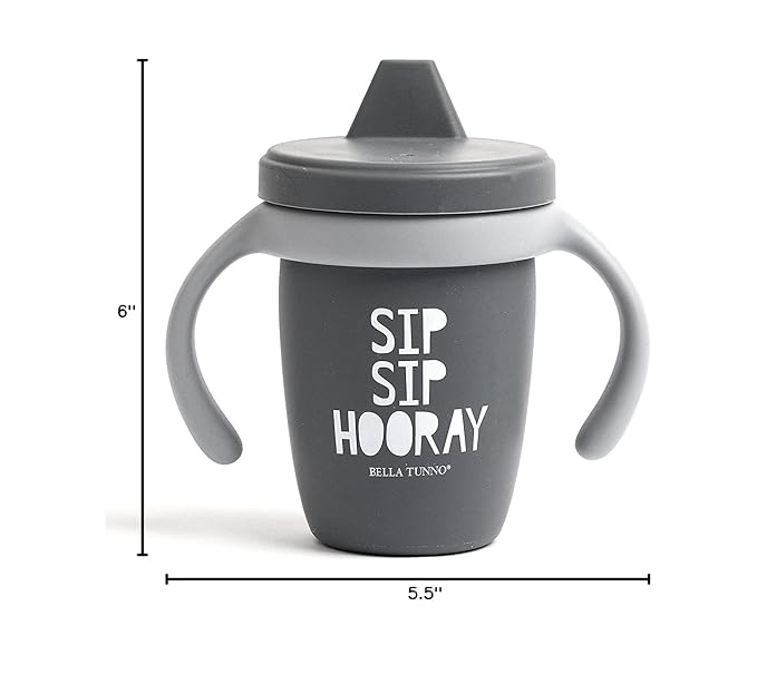 Sippy Cup by Bella Tunno, Silicone Training Cup with Transition Handles for Infants, Toddlers & Kids, Babies 6-12 Months & Toddlers 1-3 Years, Boys & Girls, Sip Sip Hooray, 8 oz