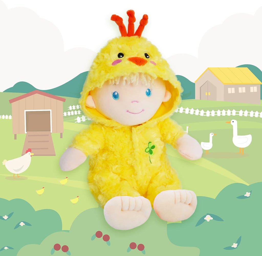 June Garden 12" Sweet Dolly Cheerful Chicky - Stuffed Ultra Soft Baby Doll for Birth and Up - Adorable Chicken Outfit