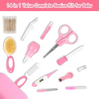 Baby Grooming Kit，Infant Safety Care Setwith Hair Brush Comb Nail Clipper Nasal Aspirator, Baby Essentials Kit for Newborn Girls Boys (14 PC-Pink Kit)