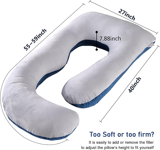 cauzyart Pregnancy Maternity Pillows for Sleeping 55 Inches U-Shape Full Body Pillow Support - for Back, HIPS, Legs, Belly for Pregnant Women with Removable Washable Velvet Cover