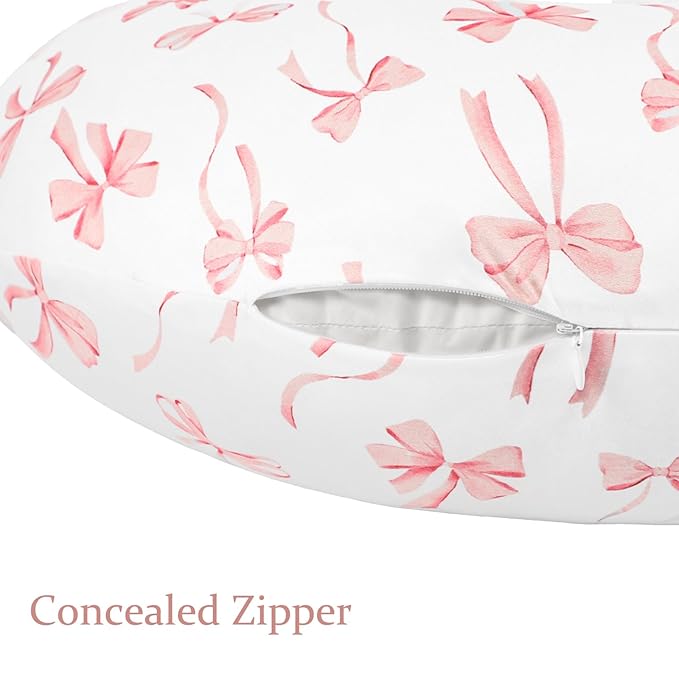 Nursing Pillow Cover, Removable Nursing Covers for Breastfeeding Pillows, Stretchy and Soft Fit for Baby Girls Boys Newborn, Pink Bow(Only Cover)