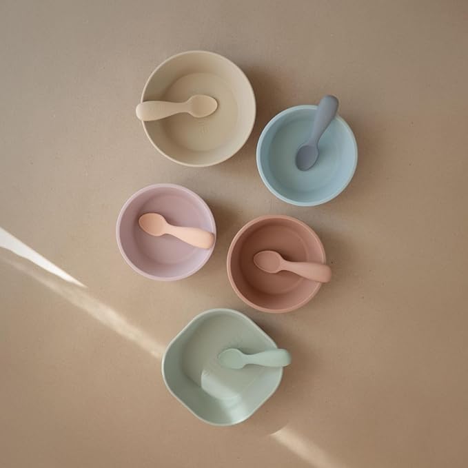 mushie Silicone Toddler Starter Spoons | 2 Pack (Natural/Shifting Sand)