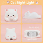 LOVERUIS Cute Night Light for Kids Cat Night-Light Baby Girl Squishy NightLight 1/3 Hour Timer Kitty Light Baby Dimmable Nursery Lamp Colorful Nightlight Gift for Kid Toddler Kawaii Bedroom (Kiki)