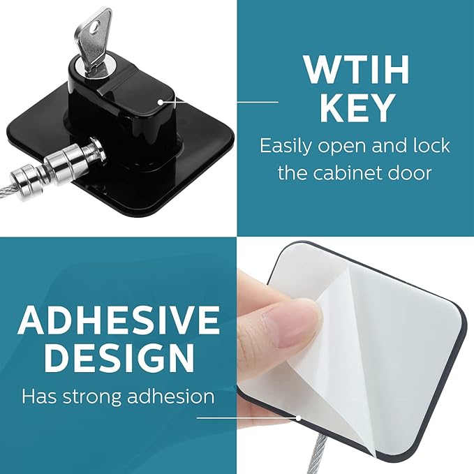 12 Pack Refrigerator Lock with 12 Keys Fridge Locks Combination Adhesive Child Safety Cabinet Freezer Door Lock Adult File Drawer Kitchen Appliance Furniture Closet(Black)