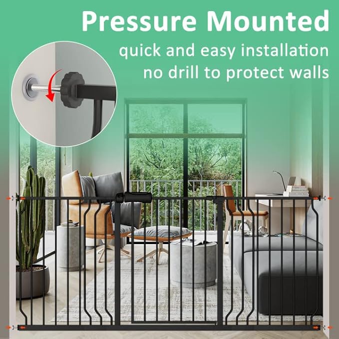 ALLAIBB Extra Wide Pressure Mounted Baby Gate Walk Through Child Kids Safety Toddler Tension White Long Large Pet Dog Gates with Extension for doorways Kitchen (52.76-57.48"/134-146cm, Black)