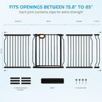 owlie Baby Gate Indoor 75-85 Inch, Extra Wide Safety Gate for Dogs Large Stairway Gate Adjustable Baby Gates Pressure Mount Wide Gate for Pet Stairway Doorway No Drilling Black (30.5'' Tall)