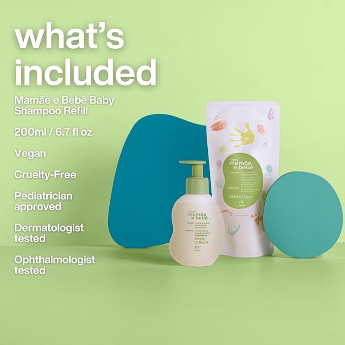 natura - Mamãe e Bebê Shampoo Refill - 100% Vegan - Safe & Gentle Formula - 98.4% Natural Origin - All Skin Types - Cruelty Free - Brazilian Baby Beauty - Baby Essentials - 6.7 fl oz (200ml)