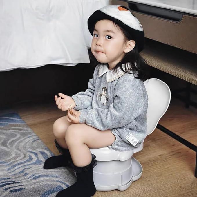 CoocooBaby Portable potty seat for toddler travel, Portable toilet for kids with Potty Liners, Travel Bag, Foldable Car Potty for Toddler (Penguin)