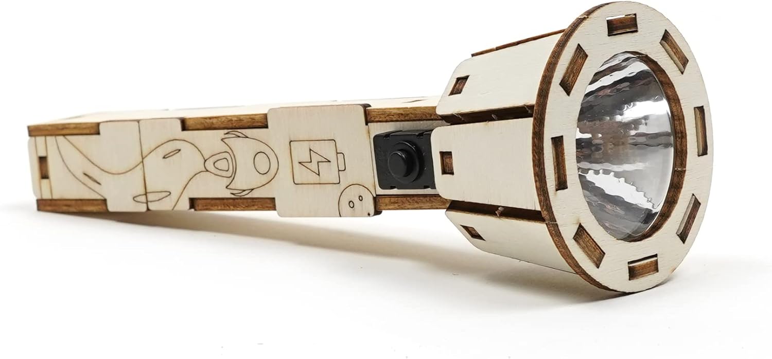 DIY Wooden Flashlight STEM Kit for Kids Aged 6-10 | Battery-Operated Educational Science Experiment Kit with Built-in Switch