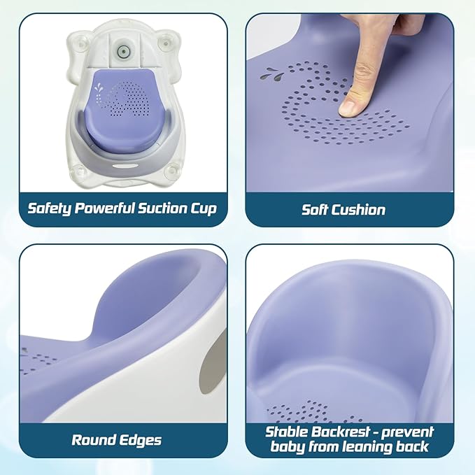 Baby Bath Seat with Tray for Babies 6 Months & Up, Baby Bathtub Seat with Ultra Strong Suction Cups, Infant Bathtub Support Chair Soft Cushion & Ergonomic Backrest, Ideal Gift for Infants (Blue)