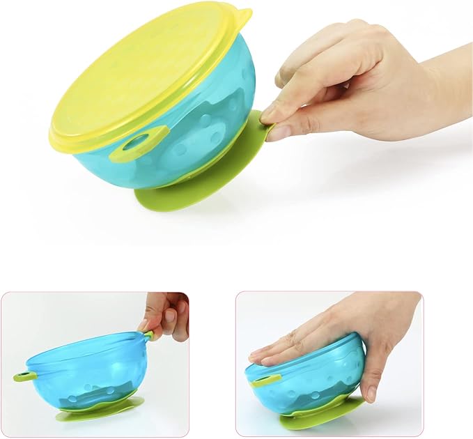 PandaEar Stay Put Spill Proof Stackable Baby Suction Bowls 3 Sizes for Toddlers with Silicone Feeding Utensils and Secure Lids BPA Free