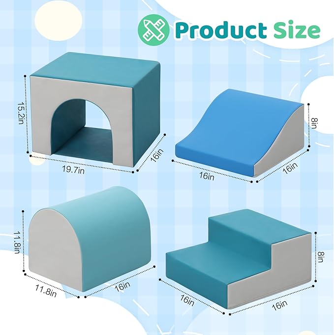 Sumbababy Foam Climbing Blocks for Toddlers: with a Tunnel - 4 PCS Foam Blocks - Kids Indoor Climbers Play Structures Play Gym Soft Climber with Slide and Stair Soft Playground Green