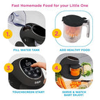 EVLA'S Baby Food Maker, Steamer, Blender, Baby Food Processor for Healthy Homemade Baby Food in Minutes, Touch Screen with 6 Reusable Food Pouches, Baby Registry Essential, Dark Grey