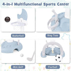 Costzon Kids Basketball Hoop with Electronic Scoreboard Cheer Sound, 4 in 1 Height Adjustable Toddler Basketball Hoop with Soccer, Golf, Ring Toss Game for Indoor Outdoor, Gift(Light Blue Moon)