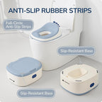 3 in 1 Potty Training Toilet, Dinosaur Toddler Potty Training Seat for Boys Girls with Comfortable Cushion, Easy-to-Clean and Anti-Slip Potty Training Step Stool for Toilet (Blue)