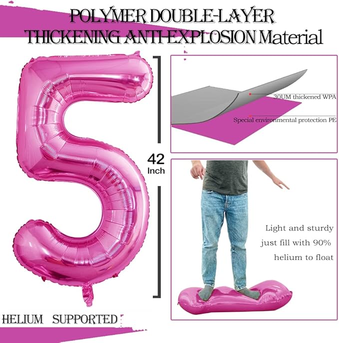GOER Number 15 Balloons for 15th Birthday Sweet 15 Party Decorations,42 Inch Jumbo Foil Helium 51 Balloons for 51st Birthday Party Decoration (Hot Pink)