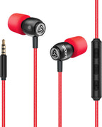 LUDOS Clamor Wired Earbuds in-Ear Headphones, 5 Years Warranty, Earphones with Microphone, Noise Isolating Ear Buds, Memory Foam for iPhone, Samsung, School Students, Kids, Women, Small Ears - Red