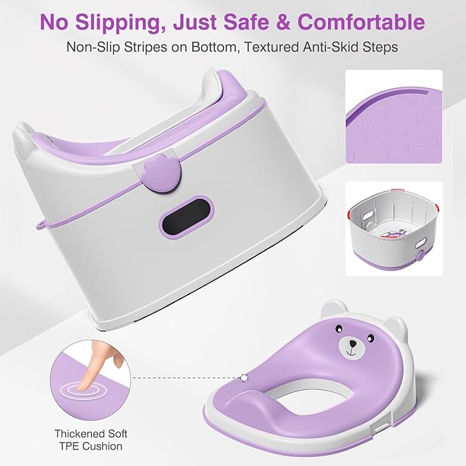 3-in-1 Toddler Potty Training Toilet for Boys & Girls - Convertible Potty Chair with Step Stool for Toddlers 1-3, Anti-Slip Design Toddler Toilet Seat - Removable & Easy to Clean