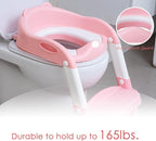 Potty Training Toilet Chair Seat with Step Stool Ladder for Kids and Toddler Boys Girls - Foldable Height Adjustable Children Toilet Training Seat with Safe Handles & Anti-Slip Pads, White-Pink