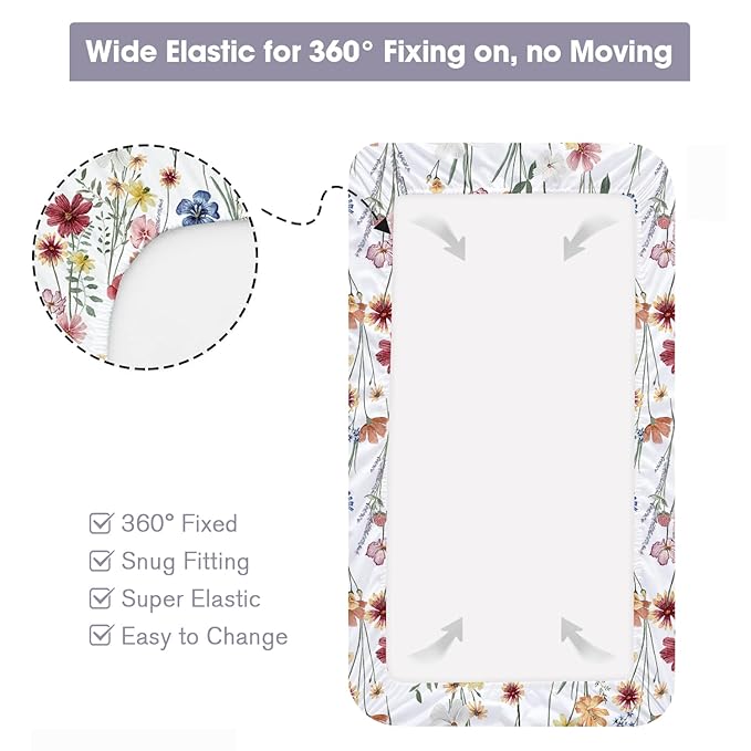 Bimocosy Crib Sheets for Girls, Fitted Crib Sheet 4 Pack for Standard Crib and Toddler Mattresses, Super Soft Breathable Microfiber Baby Sheet 28x52x8in, Butterfly/Floral/Pink/Purple