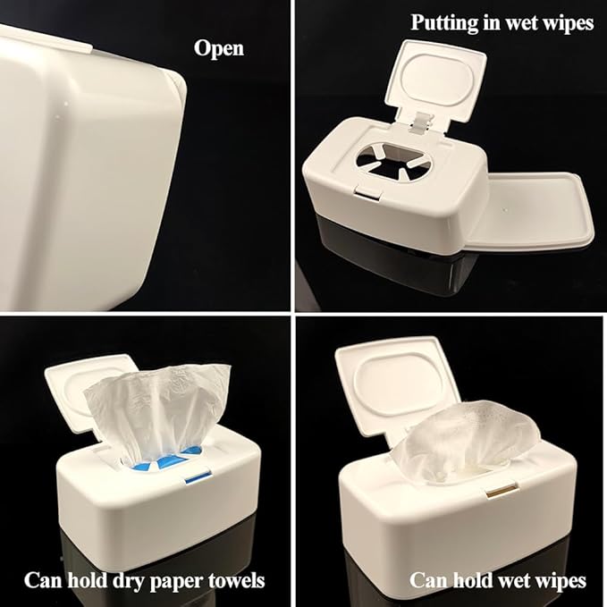 Wipes Dispenser Wipes Container Plastic Wet and Dry Tissue Box Simple Button-Type for Bathroom Home Office 6.68 x 2.36 x 4.13Inch