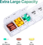 Sukuos AM PM Weekly Pill Organizer 7 Day, 2 Times A Day Medicine Pill Box with Easy Push Button, BPA Free Vitamin Cases for Fish Oil/Supplements (Pink&White)