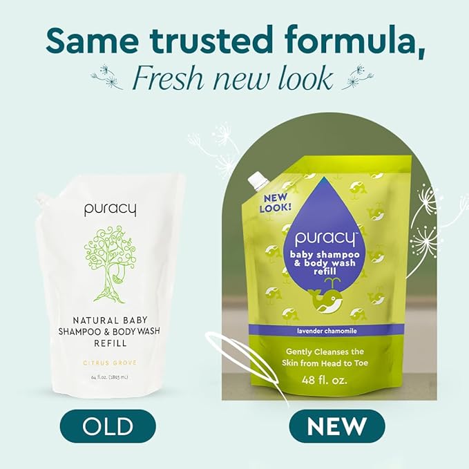 Puracy Shampoo & Body Wash for Children - Perfect Skin, Pure Ingredients - with 12 Fruit & Vegetable Extracts for Silky Smooth Skin, Gentle Lavender Chamomile, 98.8% from Mother Nature 48 fl oz