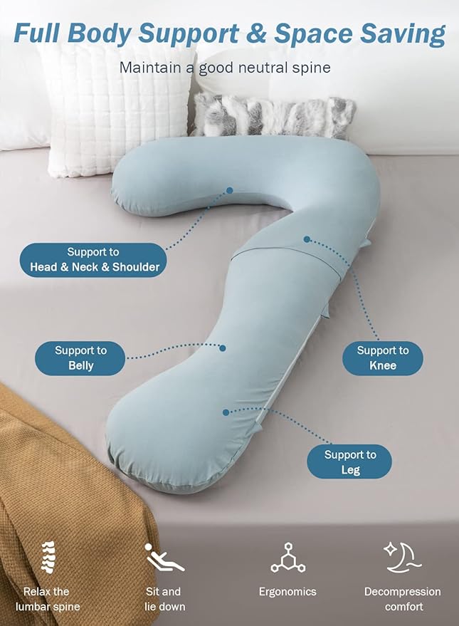 INSEN Pregnancy Pillow for Sleeping,Maternity Body Pillow for Pregnancy Women,Pregnancy Support Pillow for Back, Hip Pain, Green