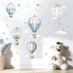 Balloon Wall Decals for Kids Room: Peel and Stick Hot Air Balloon Stars Cloud Wall Stickers - Baby Nursery Boys Room Girls Bedroom - Children Supplies Ages 1-12 Years Wall Decor Art