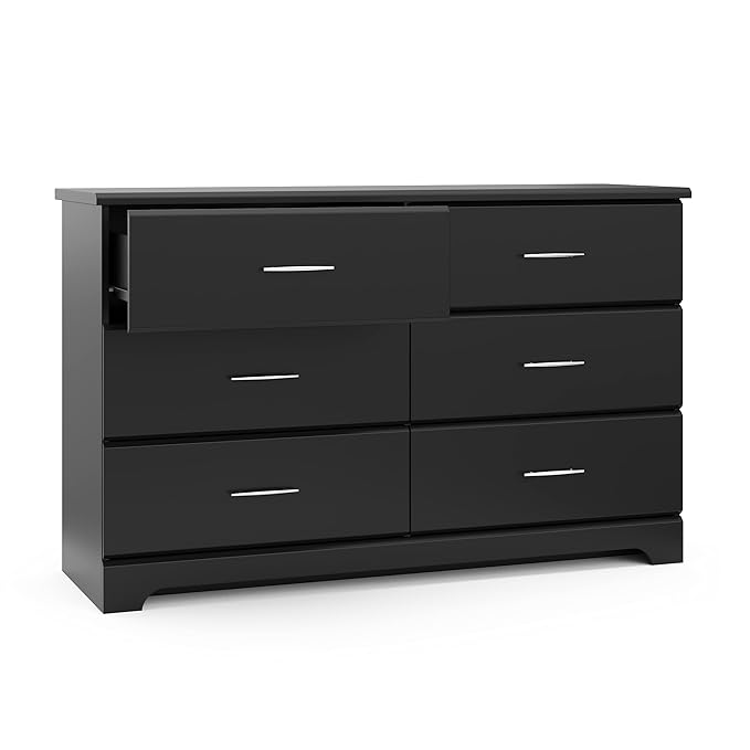 Storkcraft Brookside 6-Drawer Dresser (Black) – GREENGUARD Gold Certified, Black Dresser for Bedroom, Kids & Nursery Storage Chest, Safety Interlocking Drawers, Pre-Installed Tracks, Kids Chest