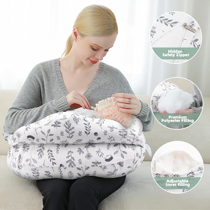 Chilling Home Nursing Pillow Adjustable,Baby Pillow for Breast Feeding Bottle Feeding, Large Size More Support for Mom and Baby, Breastfeeding Essentials for Newborn,Removable Cover