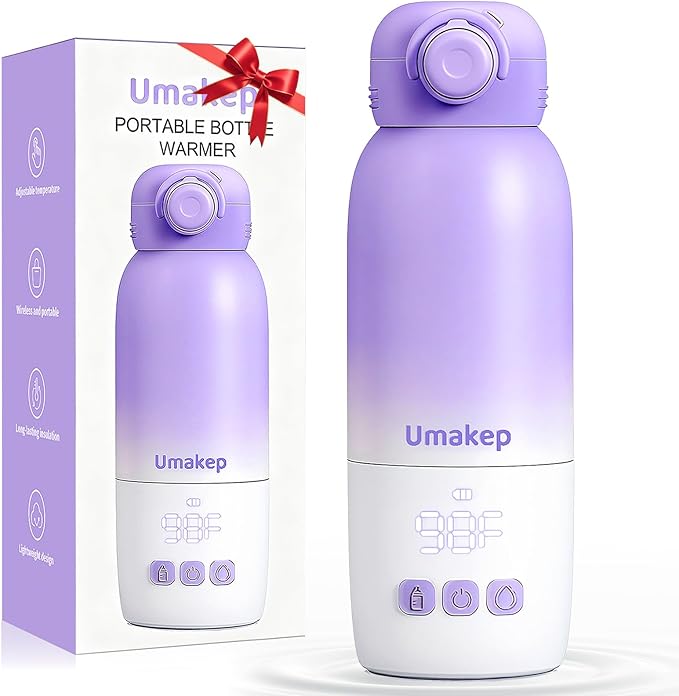 Portable Bottle Warmer for Travel - Large 12oz Capacity with Dual Heating Modes for Breast Milk & Water, Fast Heating Smart Temperature Control, Portable Milk Warmer Gifts for New Mom Purple