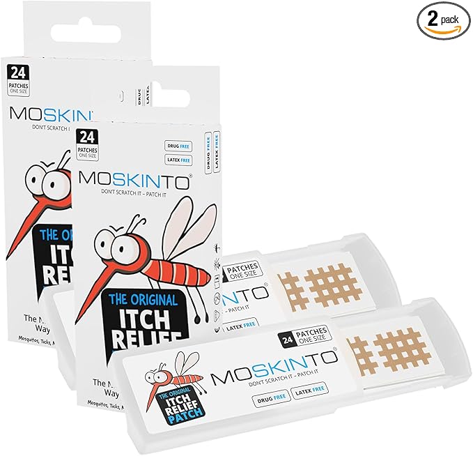 Moskinto The Original Mosquito Itch Relief Patches for Kids & Adults, Bug Bite Patches Soothe Swelling & Itching, Anti Itch Bug Bite Relief, Suction Tool Alternative, Travel Pack, 24 Count, Pack of 2