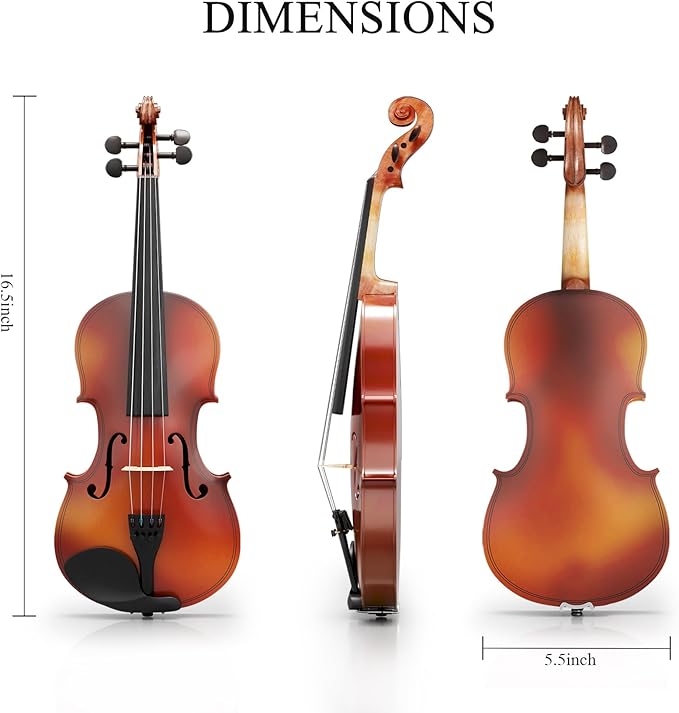 1/8 Beginner Violin Kit, Complete Violin Set with Case, Bow, Rosin, Natural Finish