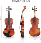 1/8 Beginner Violin Kit, Complete Violin Set with Case, Bow, Rosin, Natural Finish
