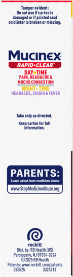 Mucinex Rapid+Clear Maximum Strength Day & Night Cold and Flu Medicine for Adults (20 caplets) + Sinus Pressure Relief Nasal Spray (0.75 oz), Over-The-Counter Medication Combo Pack for Symptom Relief