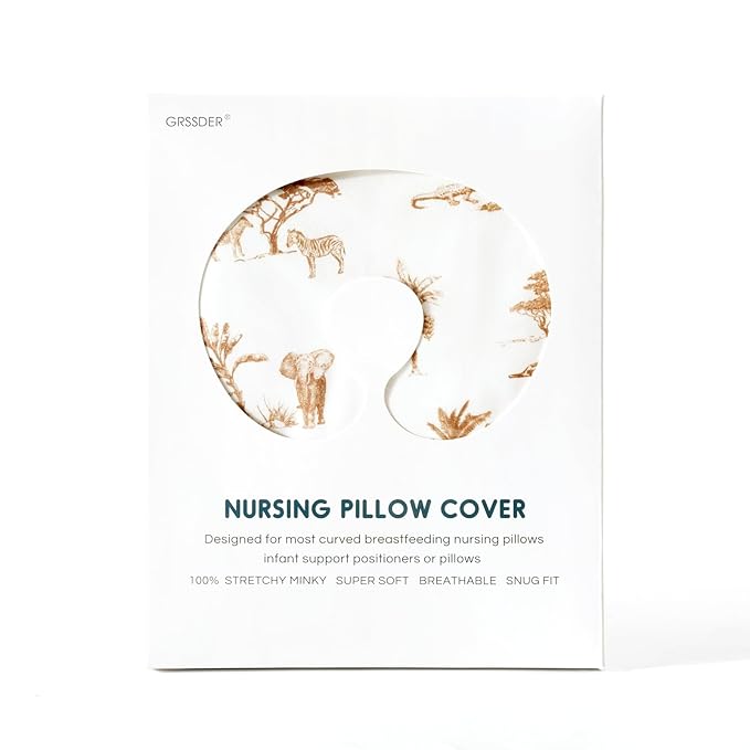 GRSSDER Nursing Pillow Cover Stretchy Minky Removable Nursing Covers for Breastfeeding Pillows, Ultra Soft Comfortable Slipcover for Boy and Girls, Stylish Elk Animals Pattern