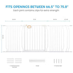owlie Baby Gate with Door 66-75 Inch, Extra Wide Stair Gates for Kids Adjustable Wide Dog Pet Gate Stairway Large Baby Gates Pressure Mount for Pets for House Stairway Doorway White (30.5'' Tall)