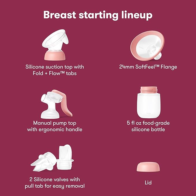 Frida Mom 2-in-1 Breast Pump: Manual Hand Pump & Hands-Free Automatic Suction Cup, Dual-Mode, Wireless Milk Collector, Ergonomic Handle, SoftFeel Flange for Breastfeeding