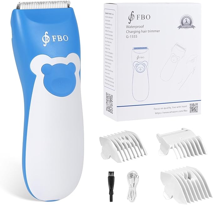 FBO Bikini Trimmer & Adult Painless Electric Shaver,Baby Hair Clippers Kit,Infant Kids Multipurpose Hair Trimmer-Quiet,Cordless,Waterproof,Rechargeable,Sharp Durable,with Ceramic Blades,Blue