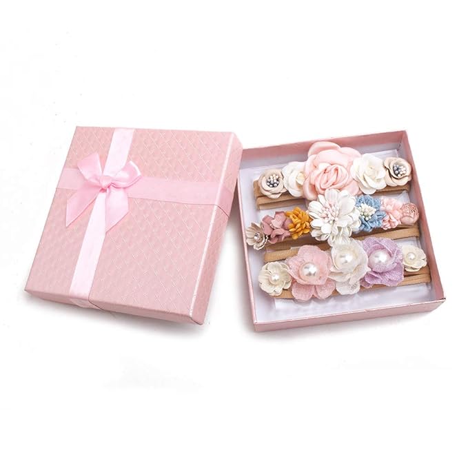 Baby Girl Nylon Headbands Flower Hair Bows Accessories-Elastic Hair Band Crown Handmade FLoral Wraps Birthday Gifts for Girls Newborn Infant Toddler 3Pcs