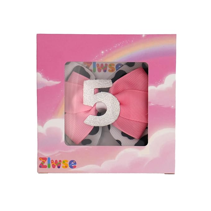 Birthday Hair Bow for Baby Girls 1 2 3 4 5 6 Years Sprinkle Decorations Party Hair Accessories for Five 5th Birthday Cow Print Cowgirl