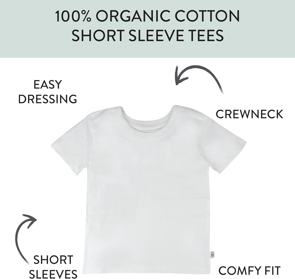 HonestBaby 5-Pack Short Sleeve T-Shirts 100% Organic Cotton Baby, Toddler, Little Kid, Boy, Girl, Unisex