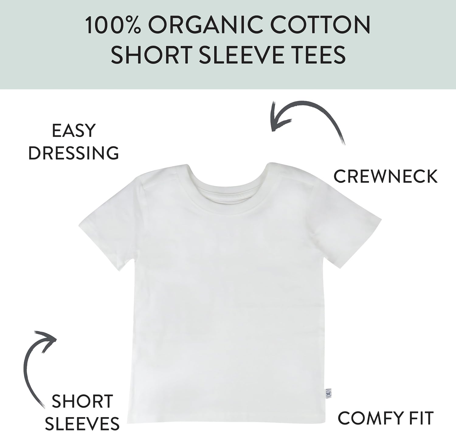 HonestBaby 5-Pack Short Sleeve T-Shirts 100% Organic Cotton Baby, Toddler, Little Kid, Boy, Girl, Unisex