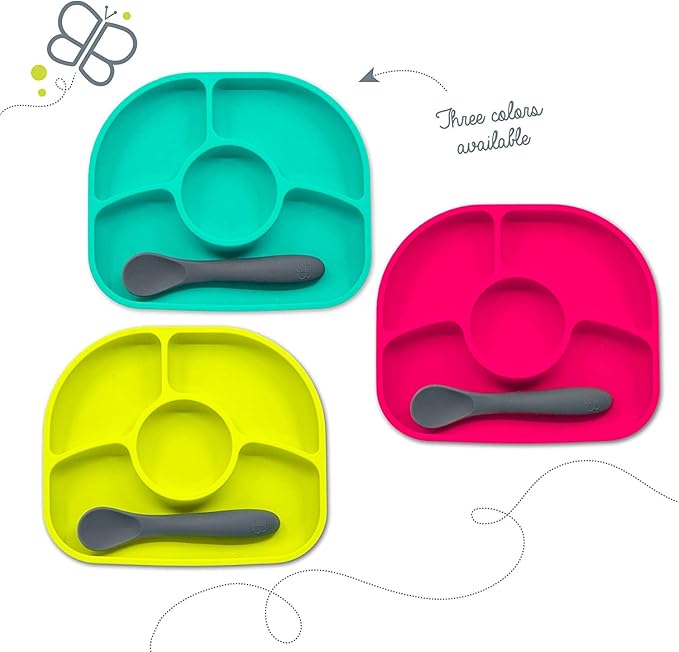 bblüv - Yümi – Food Grade Silicone, BPA-Free, Suction Plate, Microwave & Dishwasher Safe, Anti-Spill Plate & Spoon Set w/Baby Utensils - for Baby & Toddler