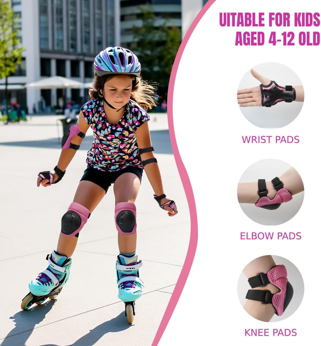 Knee Pads Elbow Pads Wrist Guards Set for Kids,Upgraded Protective Gear for Toddle 4-12 Boys or Girls Children Roller Skating Scooter Skateboarding Bike Roller Blade